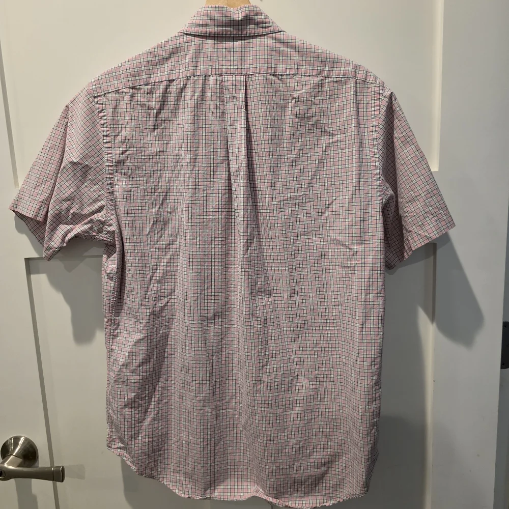 Ralph Lauren Men's Button-Down Short Sleeve Shirt M Pink Green White Check
